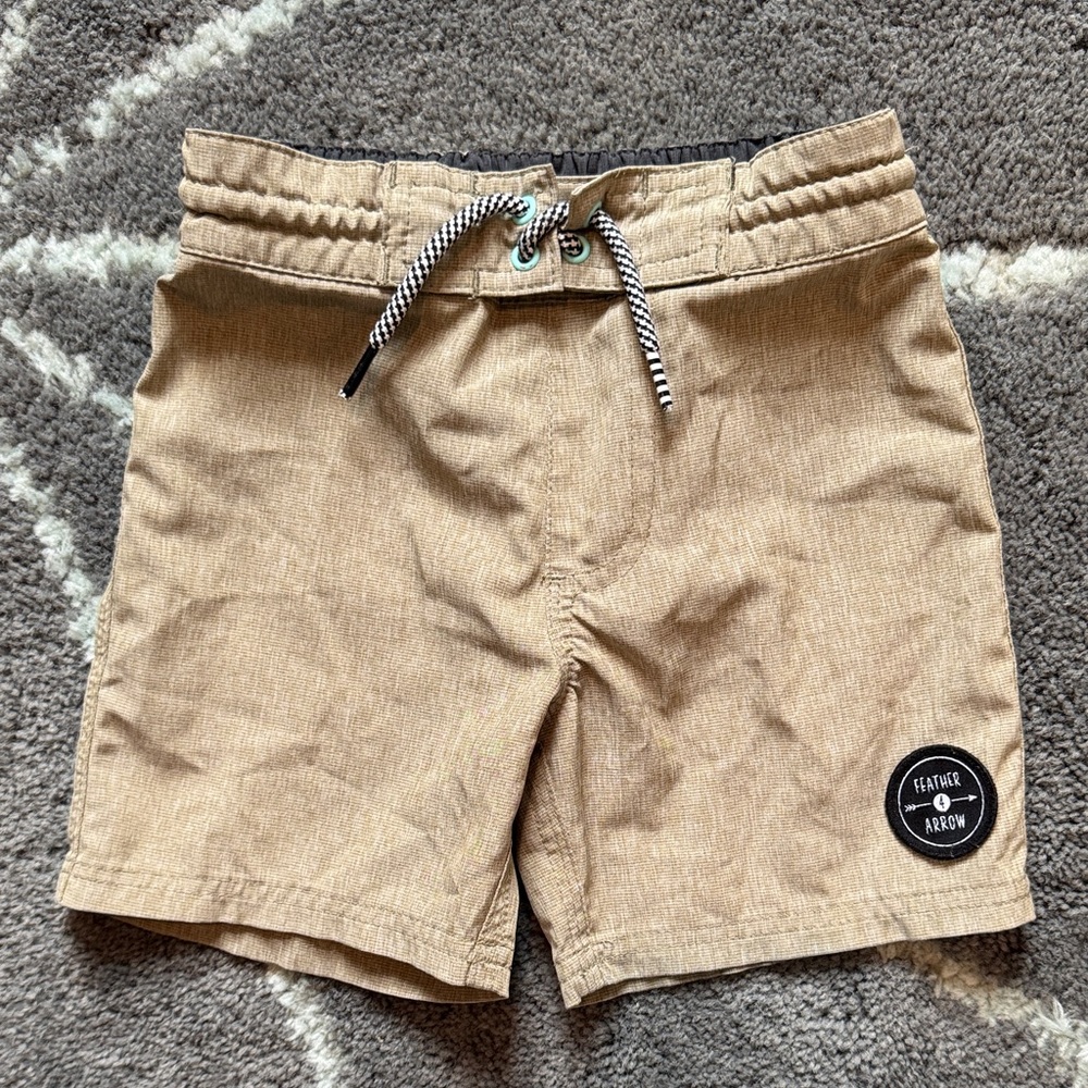 Feather 4 Arrow Kids Tan Swim Trunks, Boardshorts, 4t